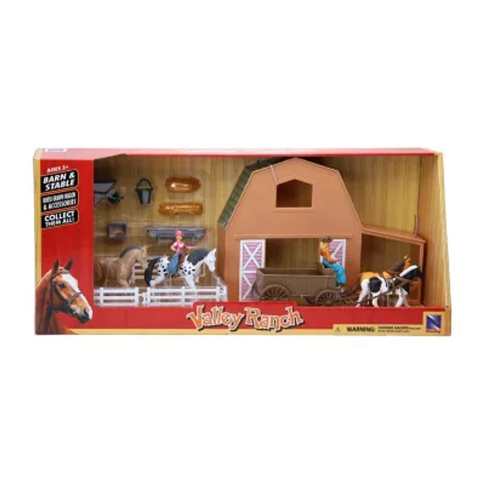 New Ray Valley Ranch Barn Horse Set Toy Playset