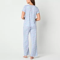 Jaclyn Womens V-Neck Short Sleeve 2-pc. Pant Pajama Set