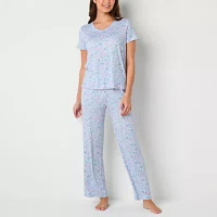 Jaclyn Womens V-Neck Short Sleeve 2-pc. Pant Pajama Set