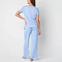 Jaclyn Womens V-Neck Short Sleeve 2-pc. Pant Pajama Set