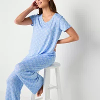 Jaclyn Womens V-Neck Short Sleeve 2-pc. Pant Pajama Set