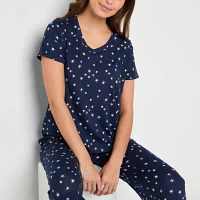 Jaclyn Womens V-Neck Short Sleeve 2-pc. Pant Pajama Set