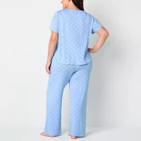 Jaclyn Womens Plus V-Neck Short Sleeve 2-pc. Pajama Sets