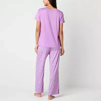 Jaclyn Womens V-Neck Short Sleeve 2-pc. Pant Pajama Set