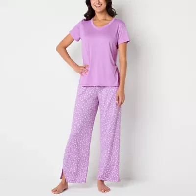 Jaclyn Womens V-Neck Short Sleeve 2-pc. Pant Pajama Set