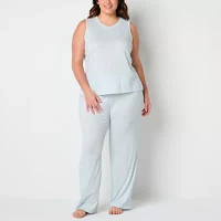 Jaclyn Womens Plus Crew Neck Sleeveless 2-pc. Pant Pajama Set