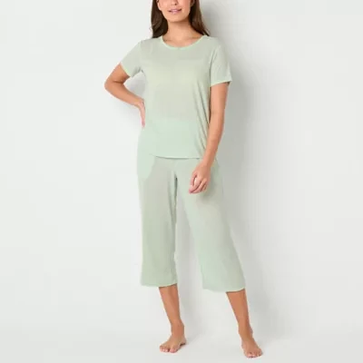 Jaclyn Womens 2-pc. Round Neck Short Sleeve Capri Pajama Set