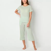 Jaclyn Womens 2-pc. Round Neck Short Sleeve Capri Pajama Set