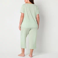 Jaclyn Womens Plus 2-pc. Round Neck Short Sleeve Capri Pajama Set