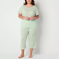 Jaclyn Womens Plus 2-pc. Round Neck Short Sleeve Capri Pajama Set