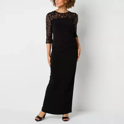 Brianna Milay Womens 3/4 Sleeve Embellished Evening Gown