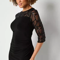 Brianna Milay Womens 3/4 Sleeve Embellished Evening Gown
