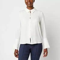 Worthington Womens Long Sleeve Satin Blouse