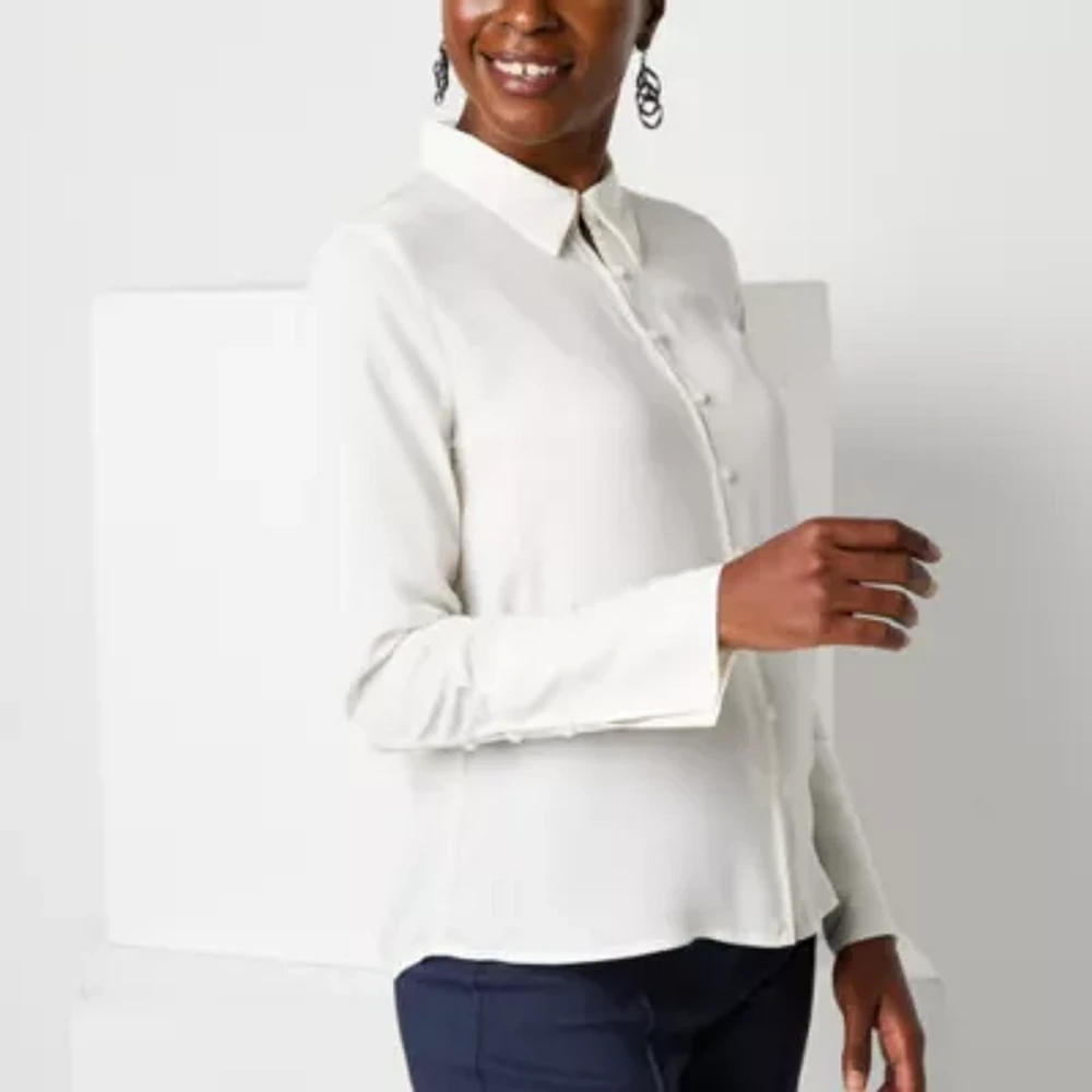 Worthington Womens Long Sleeve Satin Blouse