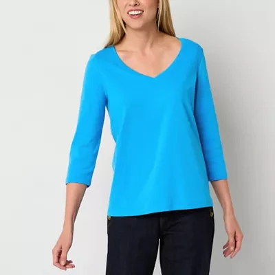 St. John's Bay Womens V Neck 3/4 Sleeve Adaptive Easy-on + Easy-off T-Shirt
