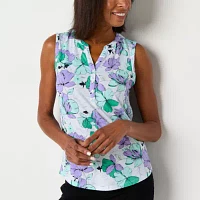 Liz Claiborne Womens Split Crew Neck Sleeveless Tank Top