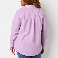 St. John's Bay Plus Womens Long Sleeve Blouse