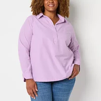 St. John's Bay Plus Womens Long Sleeve Blouse