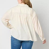 a.n.a Plus Womens Long Sleeve Relaxed Fit Button-Down Shirt