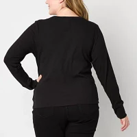 a.n.a Plus Ribbed Womens Split Crew Neck Long Sleeve Henley Shirt