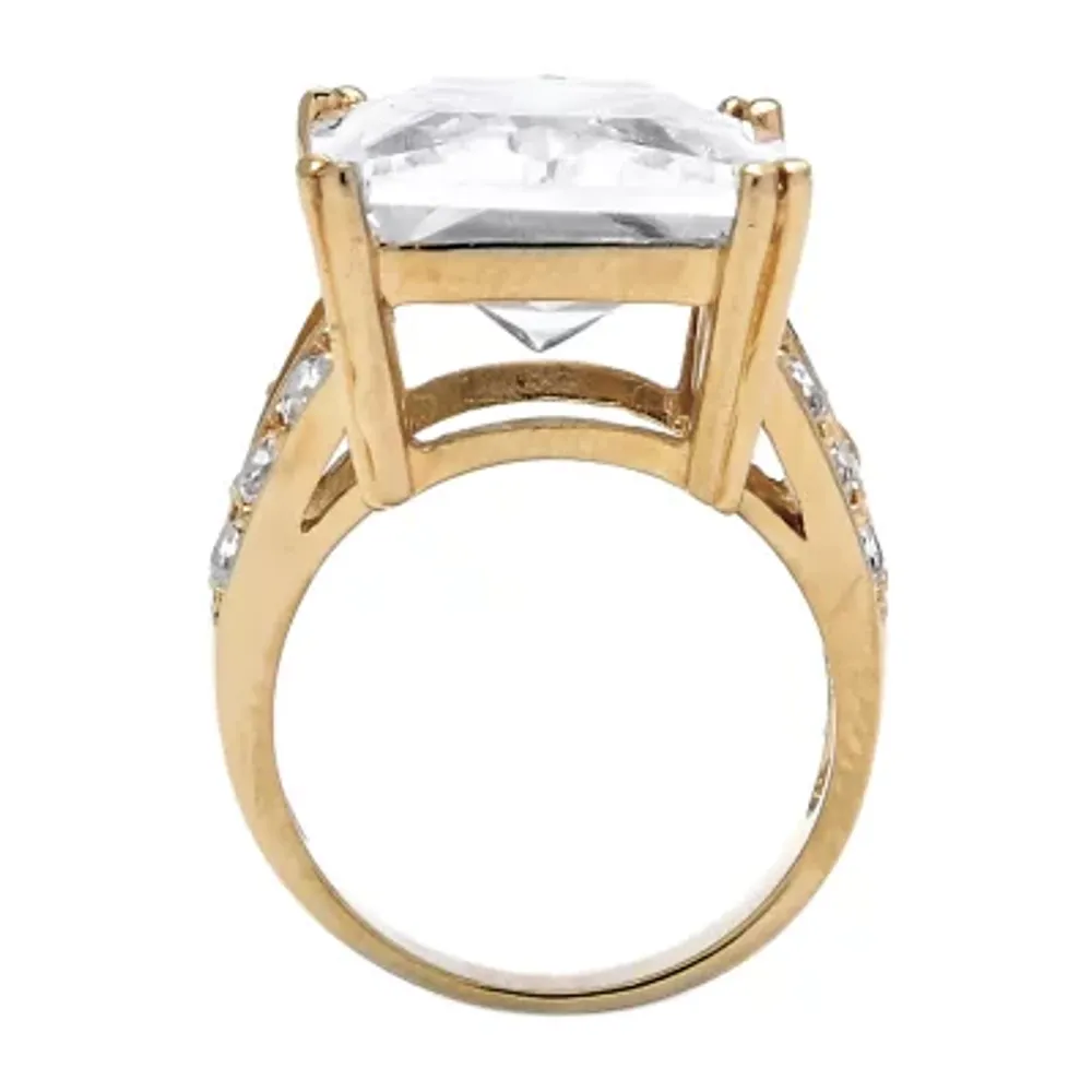 DiamonArt® Womens White Cubic Zirconia 18K Gold Over Brass Cocktail Ring