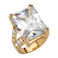 DiamonArt® Womens White Cubic Zirconia 18K Gold Over Brass Cocktail Ring