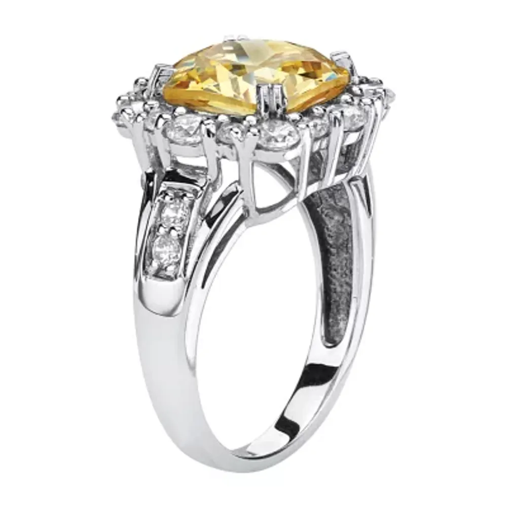 DiamonArt® Womens 3 1/2 CT. T.W Yellow Cubic Zirconia Platinum Over Silver Cocktail Ring