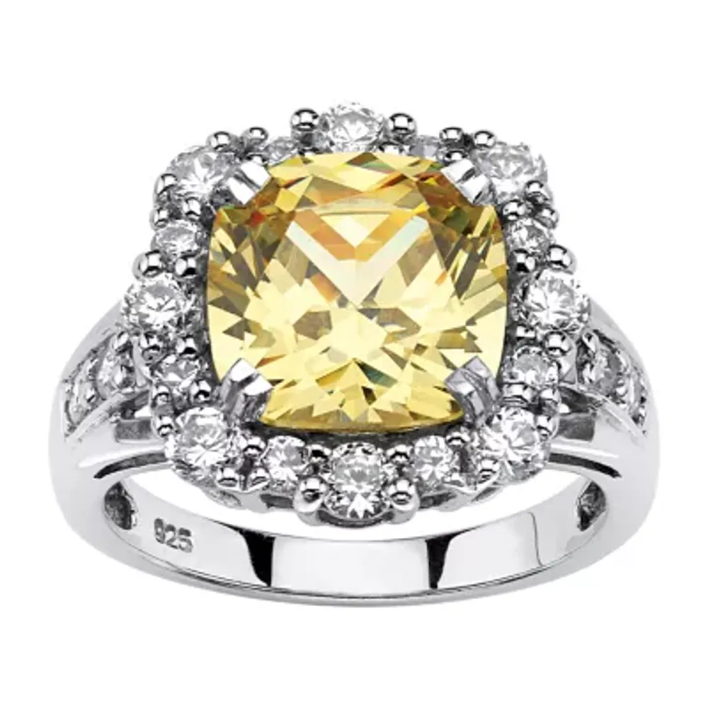 DiamonArt® Womens 3 1/2 CT. T.W Yellow Cubic Zirconia Platinum Over Silver Cocktail Ring