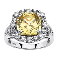 DiamonArt® Womens 3 1/2 CT. T.W Yellow Cubic Zirconia Platinum Over Silver Cocktail Ring