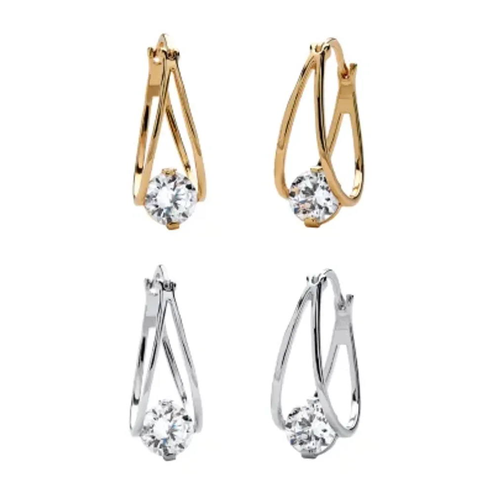 DiamonArt® White Cubic Zirconia 14K Gold Over Brass 28mm Hoop Earrings