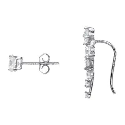 2 Pair DiamonArt® 1 3/4 CT. T.W. Cubic Zirconia Ear Climber and Stud Earring Set in Sterling Silver