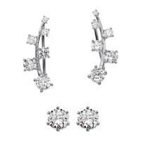 2 Pair DiamonArt® 1 3/4 CT. T.W. Cubic Zirconia Ear Climber and Stud Earring Set in Sterling Silver