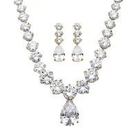 DiamonArt® Womens 2-pc. White Cubic Zirconia 14K Gold Over Brass Necklace Set