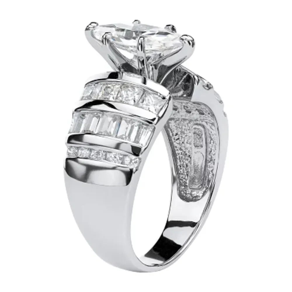 DiamonArt® Womens 3 3/4 CT. T.W. White Cubic Zirconia Platinum Over Silver Engagement Ring