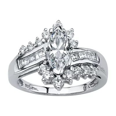 DiamonArt® Womens 1 / CT. T.W. White Cubic Zirconia Platinum Over Silver Engagement Ring