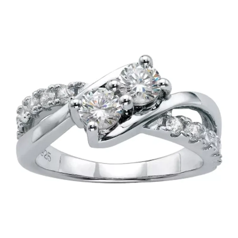 DiamonArt® Womens 1 1/5 CT. T.W. White Cubic Zirconia Platinum Over Silver Promise Ring