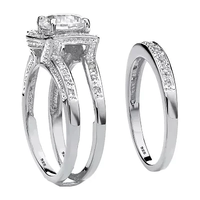 DiamonArt® Womens 2 1/3 CT. T.W. White Cubic Zirconia Platinum Over Silver Bridal Set