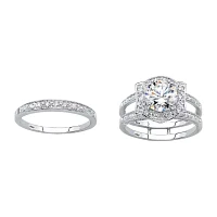 DiamonArt® Womens 2 1/3 CT. T.W. White Cubic Zirconia Platinum Over Silver Bridal Set