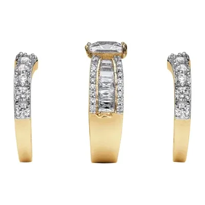 DiamonArt® Womens White Cubic Zirconia 14K Gold Over Silver Bridal Set