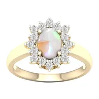 Womens Lab Created Opal 10K Gold Over Silver Halo Cocktail Ring