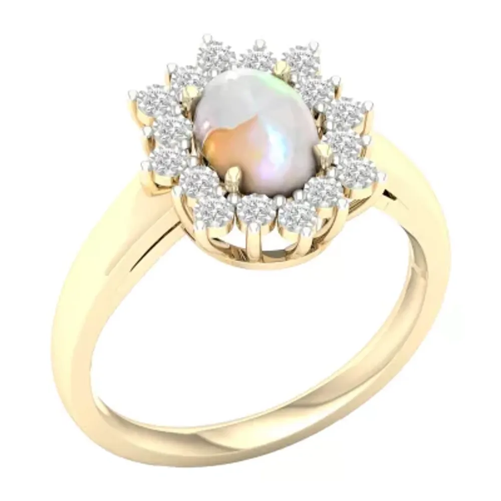 Womens Lab Created Opal 10K Gold Over Silver Halo Cocktail Ring