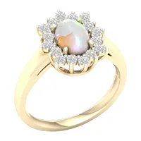 Womens Lab Created Opal 10K Gold Over Silver Halo Cocktail Ring