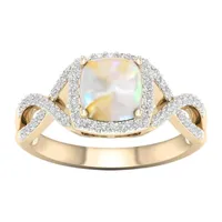 Womens Lab Created Opal 10K Gold Over Silver Halo Cocktail Ring