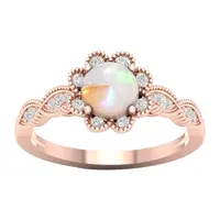 Womens Lab Created Opal 10K Rose Gold Over Silver Halo Cocktail Ring