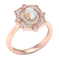 Womens Lab Created Opal 10K Rose Gold Over Silver Halo Cocktail Ring