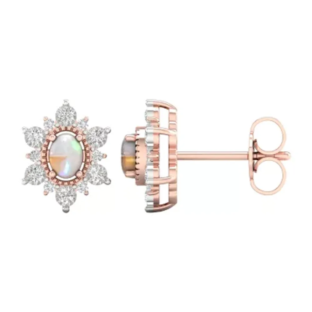 Genuine Opal 10K Rose Gold 11.4mm Stud Earrings