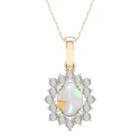 Womens Lab Created Opal 10K Gold Over Silver Pendant Necklace