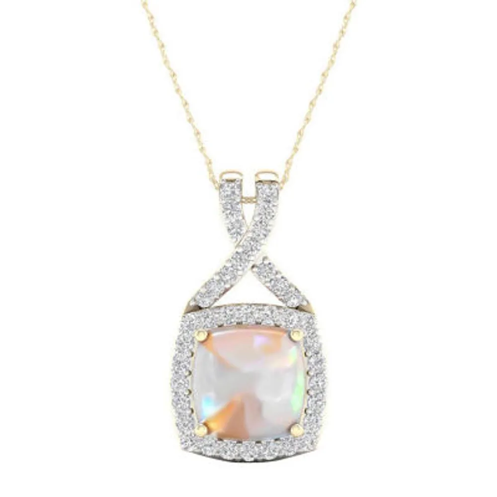 Womens Lab Created Opal 10K Gold Over Silver Pendant Necklace