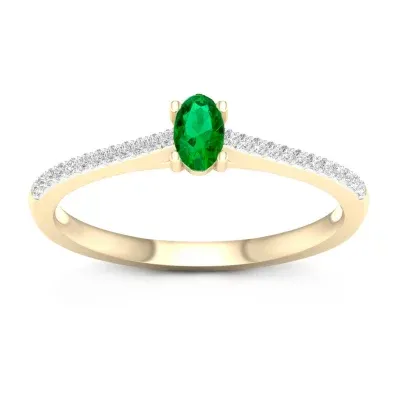 Womens Genuine Green Emerald 10K Gold Promise Ring