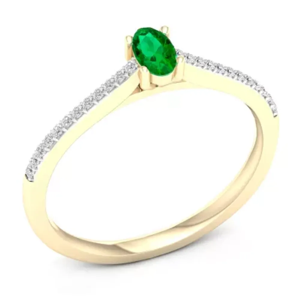 Womens Genuine Green Emerald 10K Gold Promise Ring